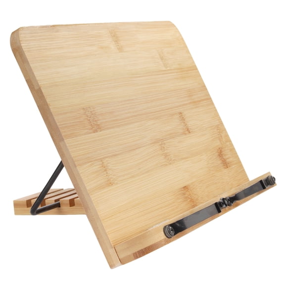 BambooMN Universal Bamboo Book Stand, for Reading, Cell Phone, Art, Sheet Music, Recipe Book or Tablet - Portable and Foldable with Adjustable Tilt - 1 Unit