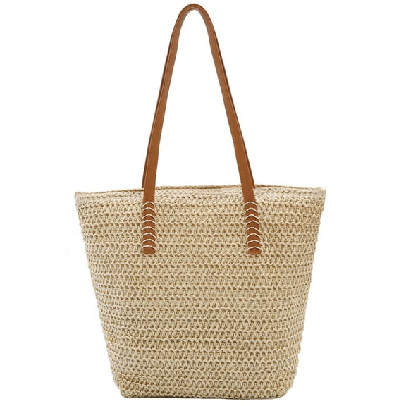 Straw Beach Bag Large Straw Tote Bag Totes Handbag Shoulder Bag Summer Handbags Straw Purse （1pcs Beige）