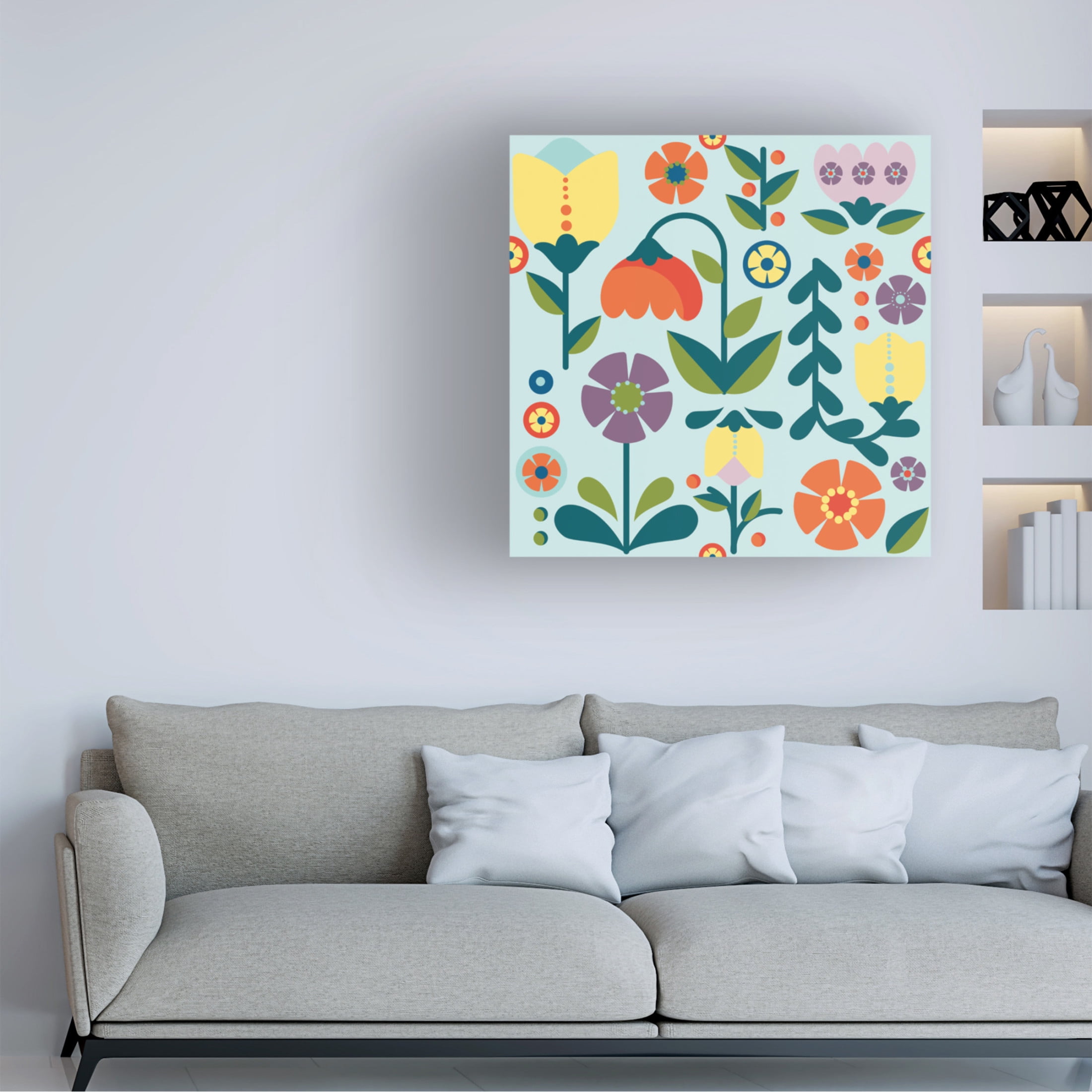 Canvas Wall Art - Jean Plout 'Retro Floral Pattern A' Wall Art for Living Room, Bedroom, or Office Décor by Trademark Fine Art - 35 x 35 Inches