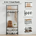 thumbnail image 4 of 4-in-1 Entryway Hall Tree with Coat Rack, Shoe Storage Shelf & Hanging Bar, Heavy-Duty Freestanding Organizer with No Assembly Needed for Living Room, Bedroom, Office, Industrial Black Decor, 4 of 8