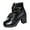 Black, variant on Black Round Toe Lace-Up Boots For Women, Chunky Mid Heel, Ankle-Length, Pu Upper, Great For Casual And Smart Looks