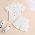 thumbnail image 3 of GYRATEDREAM Infant Baby Boys Summer Outfits Short Sleeve Solid Color Button down Shirt Top and Jogger Shorts Set Toddler Casual Fashion Clothes White for 6 Months-5 Years, 3 of 8