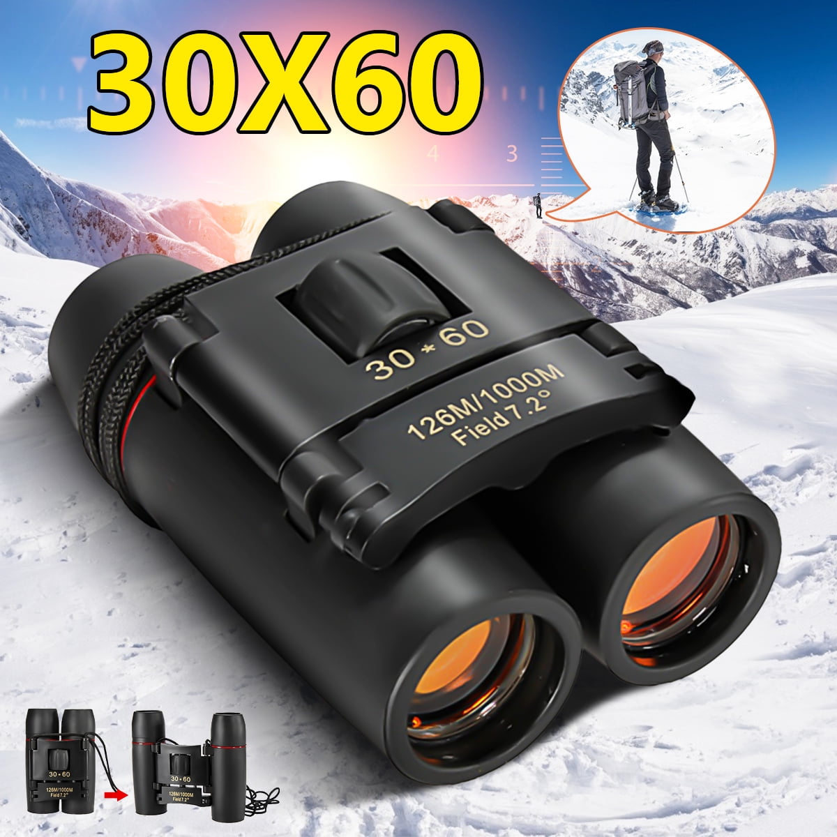 5_Star Day Night Vision Binoculars 30 x 60 Zoom Outdoor Travel Folding Telescope Bag 