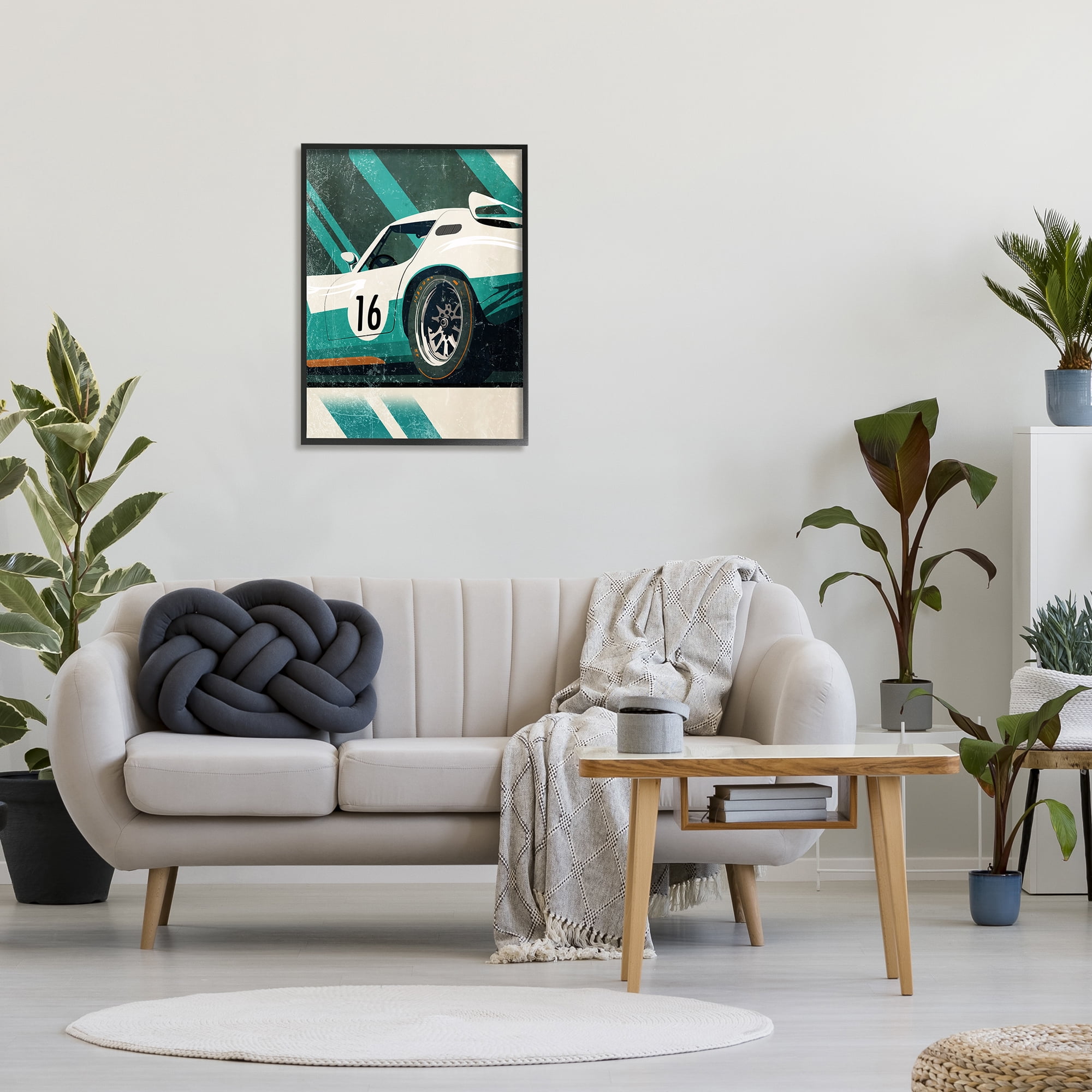 Stupell Industries Classic Green Race Car Transportation Painting Black Framed Art Print Wall Art, 24 x 30