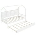 thumbnail image 3 of Yoneston Kids Twin Size House Bed with Trundle, Wooden Bed Frame with Storage Shelves and Roof Design, White, 3 of 8