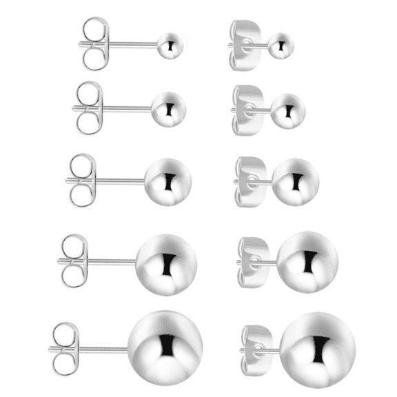 5Pairs Small Stud Earrings for Women: Hypoallergenic Small Round Ball Stud Earrings for Women Multiple Piercing Tiny Stud Earrings 2mm 3mm 4mm 5mm 6mm
