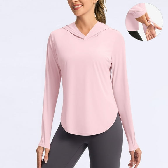 Pitauce Womens UPF 50 Sun Shirt with Hoodie Long Sleeve UV Protection Rash Guard with Thumb Hole for Outdoor Hiking Fishing