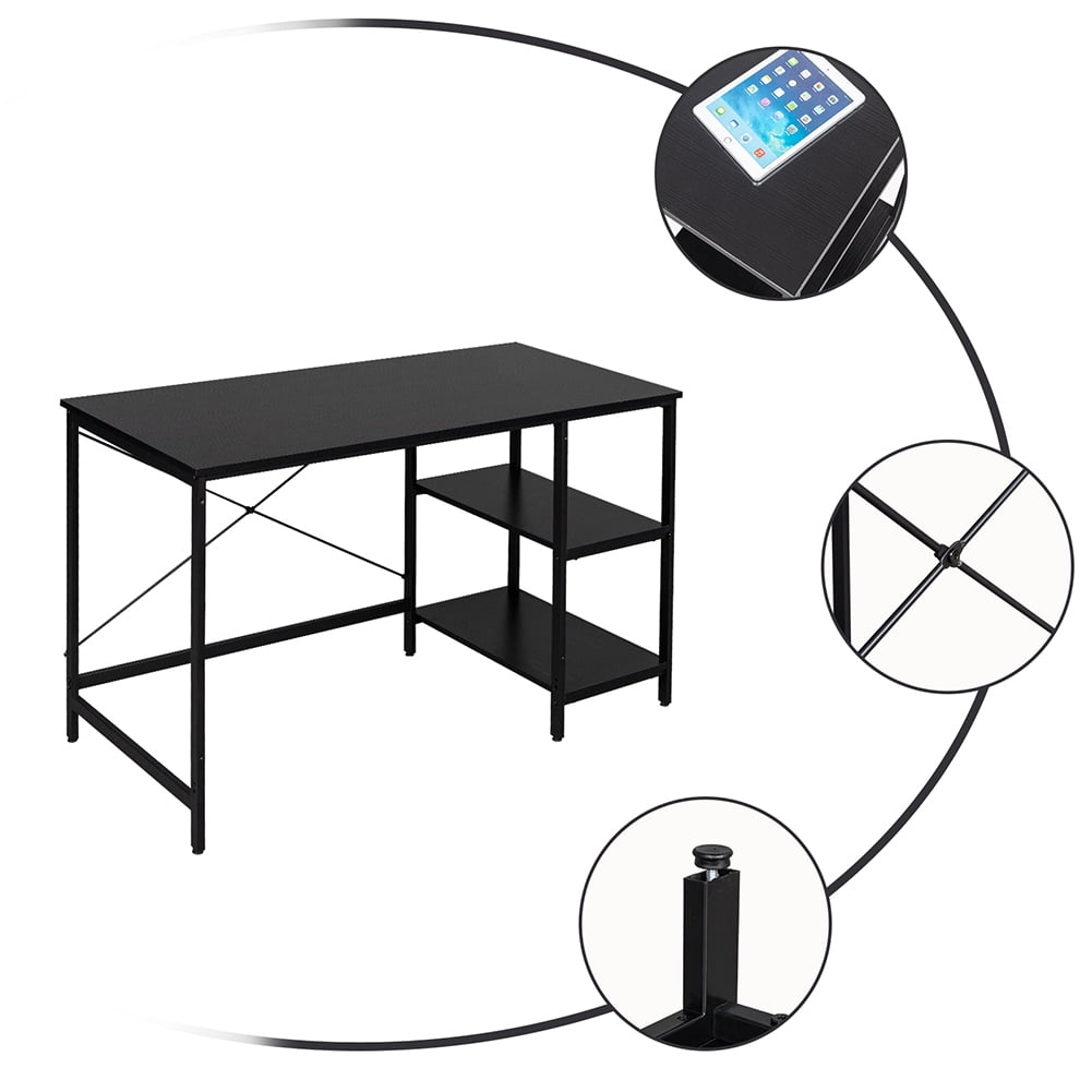 Private Jungle Writing Computer Desk 47", Home Office Study Desk with 2 Storage Shelves on Left or Right Side, Modern Simple Style Wood Table Metal Frame for PC Laptop Notebook