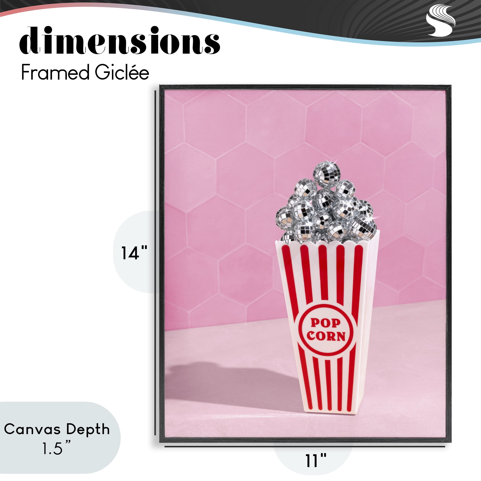 Stupell Industries Pink Disco Popcorn Black Framed Giclee Art, design by LISH Creative