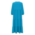 thumbnail image 5 of Fartey Boho Dresses for Women 2025 Puff Long Sleeve Maxi Dress Summer V Neck Swing Dress with Tie Loose Flowy Tiered Beach Sundress Blue S-2XL, 5 of 5