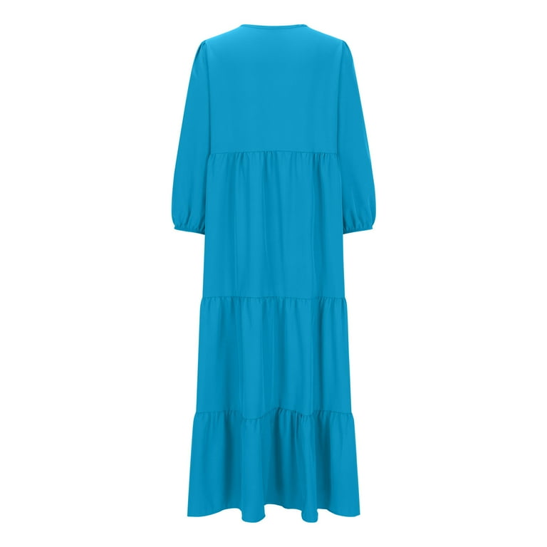 summer maxi dresses for juniors Ayolanni Womens Summer Dresses Under $10 Blue Puff Long Sleeve Solid Tie  Neck Maxi Dresses Dresses for Juniors 2x