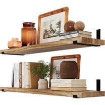 Wallniture Forte 54" x 11.25" Wooden Book Shelves, Shelf for Wall Decor, Large Floating Shelves for Wall, Burnt, Wood, Set of 2