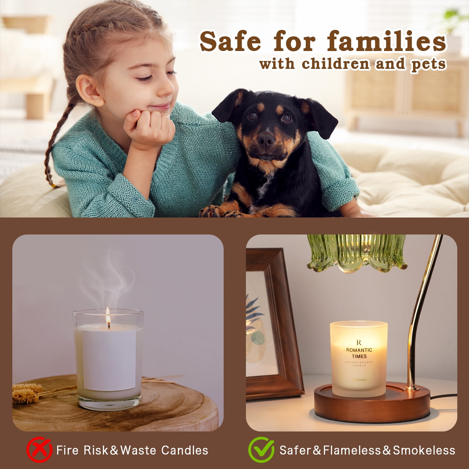 Funistree Candle Warmer Lamp with Timer, Dimmable Flower Wax Warmer Pink & Green, Jar Candle Melter for Women Mom Sister, House Warming Birthday Home Decor Gift