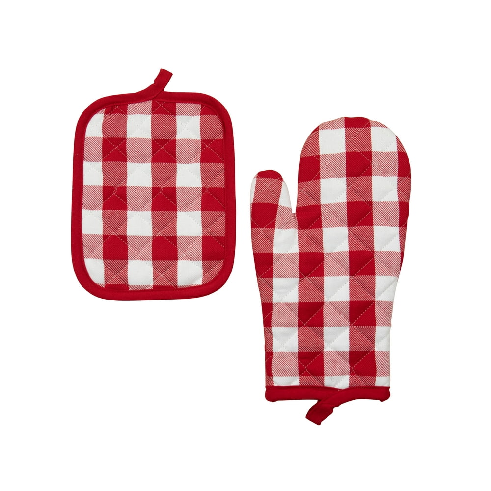 Holiday Time Red & White Oven Mitt & Pot Holder Set