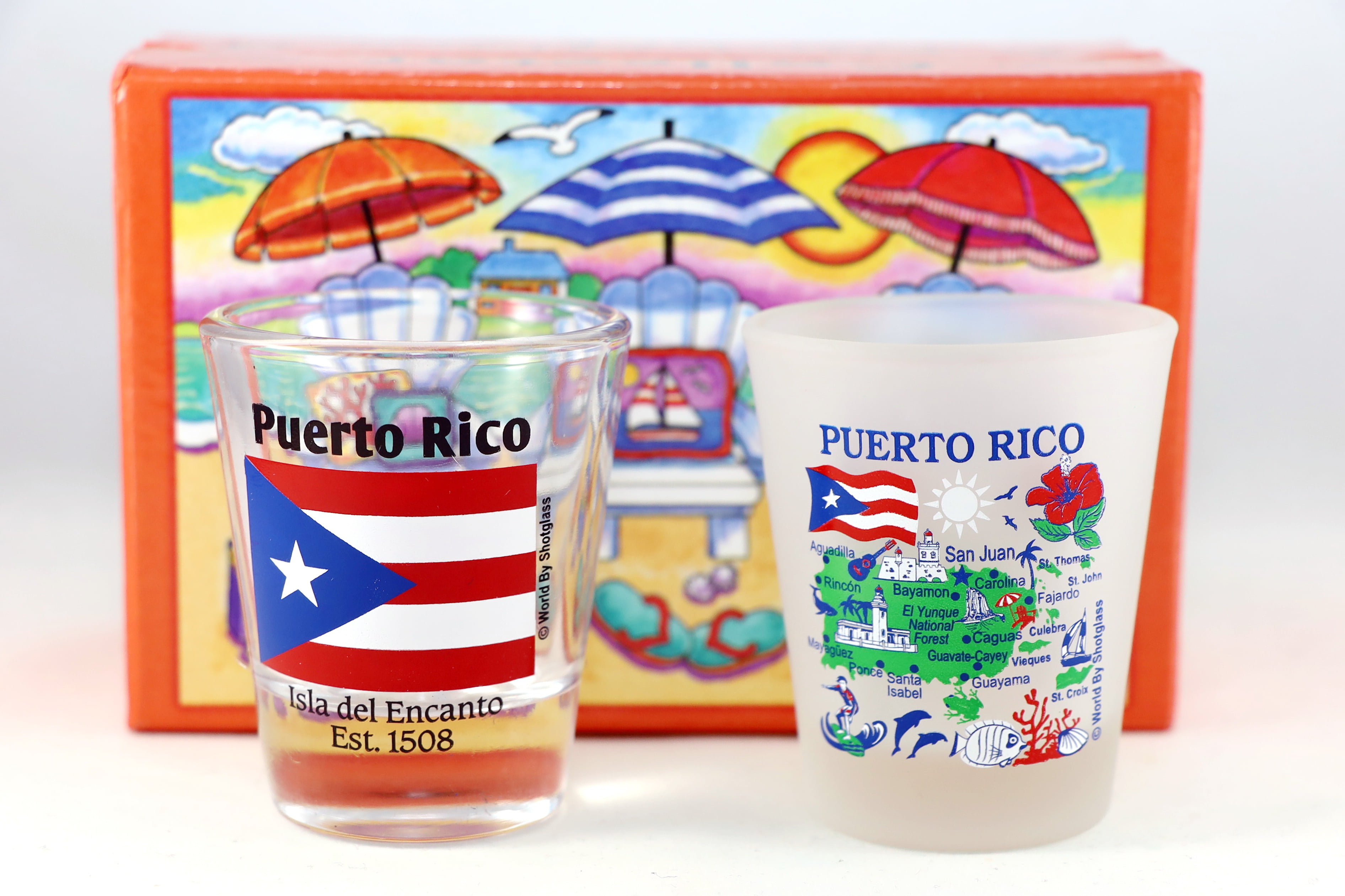 Set of 2 Details about   Puerto Rico Shells On Shore Boxed Shot Glass Set 