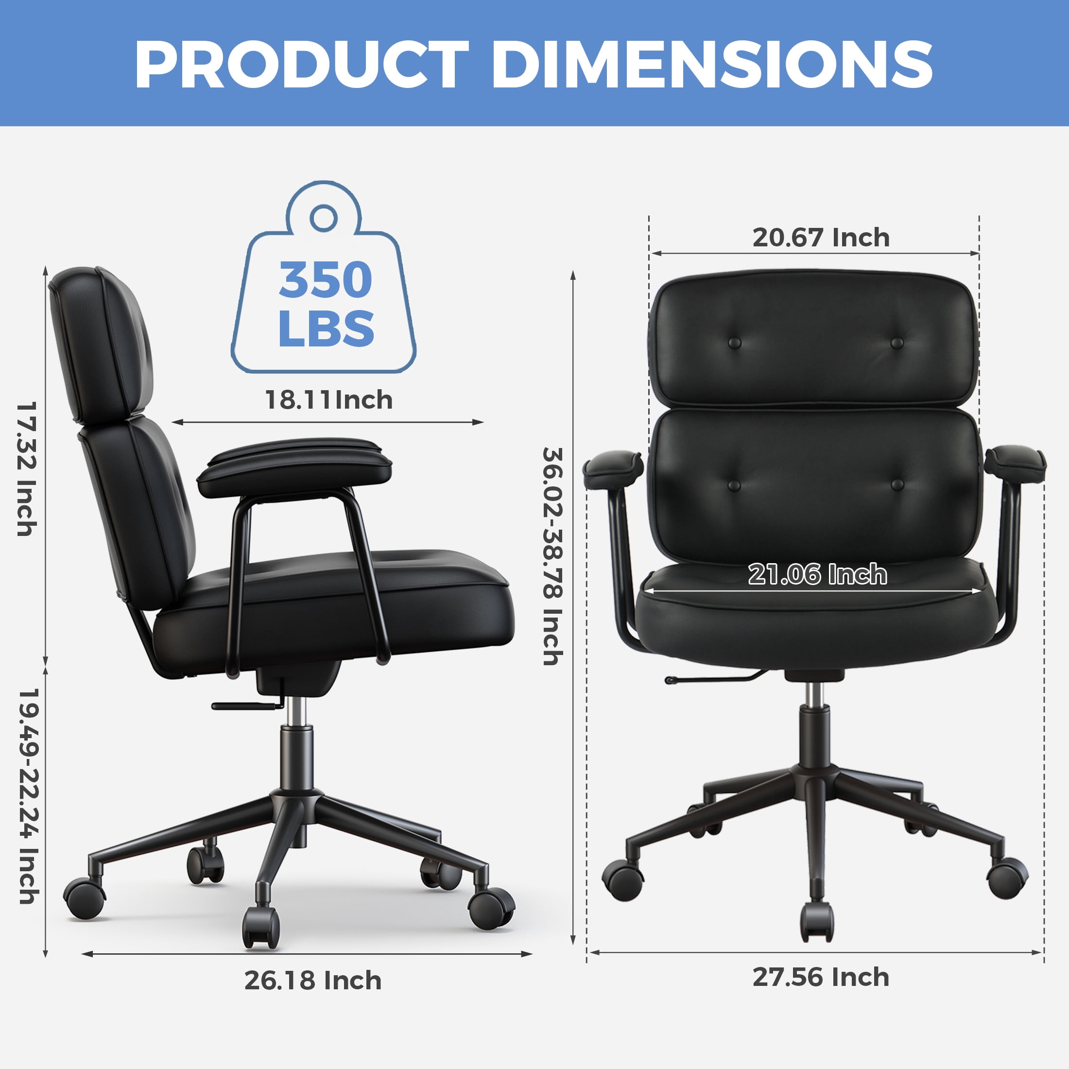 edx PU Leather Home Office Chair, 350LBS Heavy Duty, 8 Hours Ergonomic High Back Desk Chair with Lumbar Support, Black
