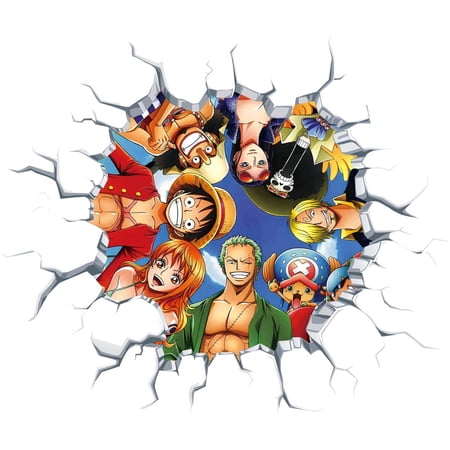 One Piece 3D Wall Decals,Anime Cartoon Self-Adhesive Stickers Background Wall Decoration for Kids Room.