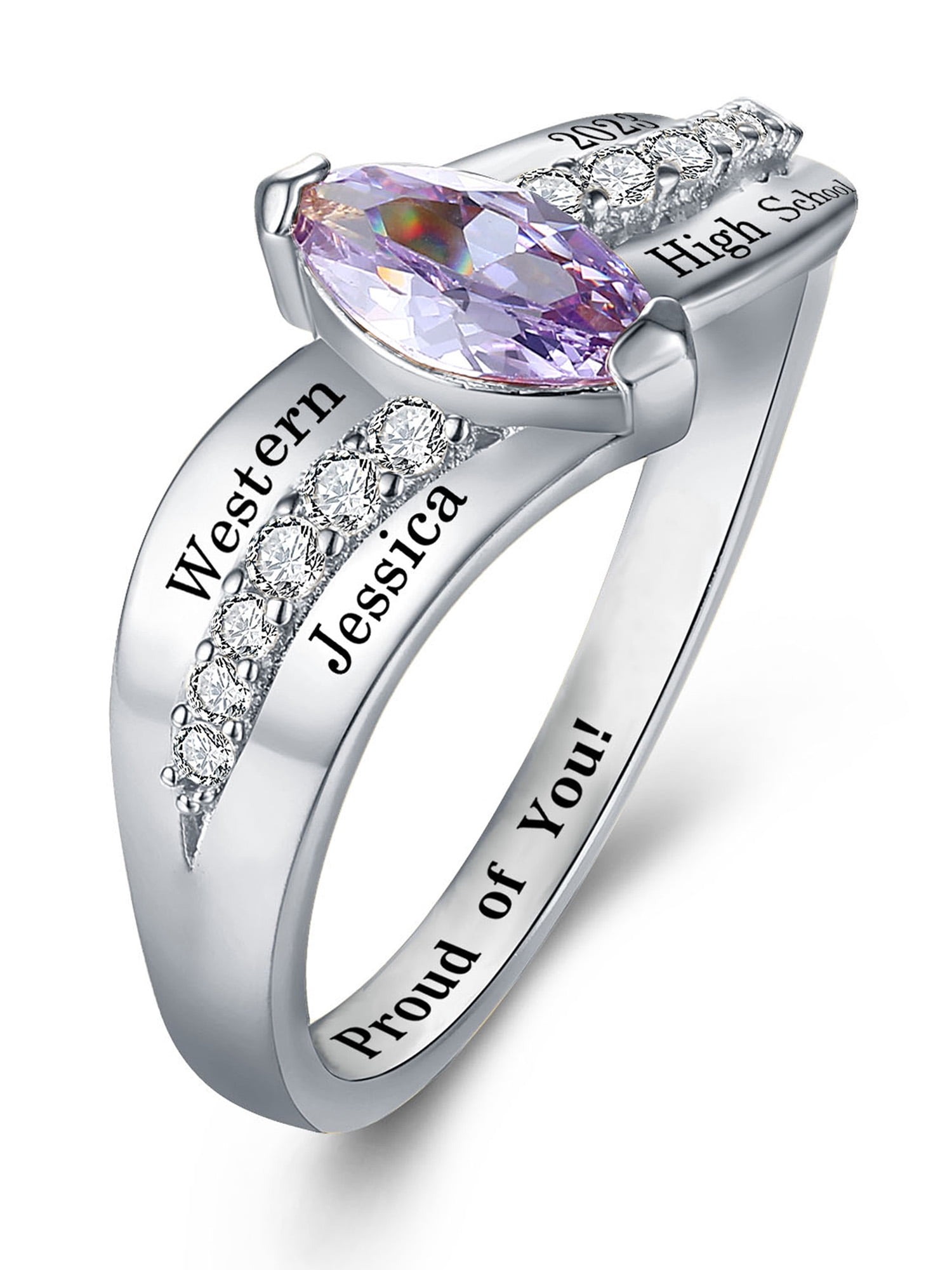 Mementos USA Custom Fashion Class Rings Sterling Silver 925 for Women High School and College