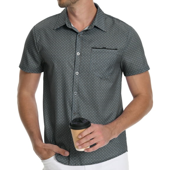 HAOMEILI Mens Short Sleeve Casual Button Down Shirts Summer Untucked Dress Shirts with Pocket