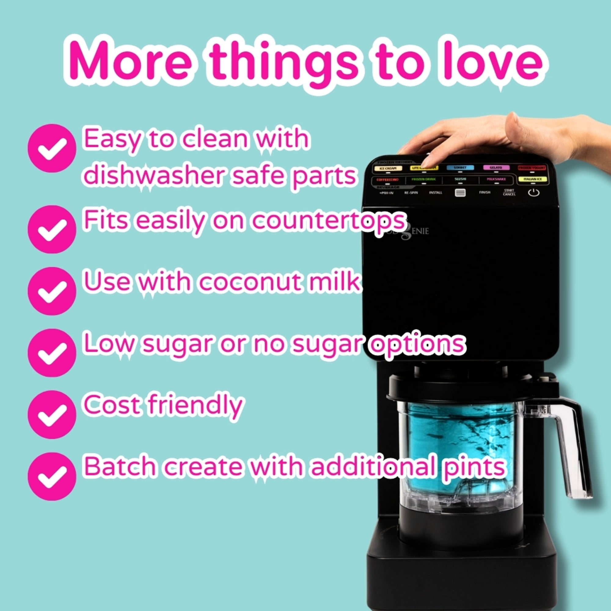 Food Genie: Dessert Station - Black - 11-In-1 Ice Cream & Frozen Treat Maker, (3) 16oz Tubs, Create Sorbet-Milkshakes-Drinks & More, Dual-Drive Motors