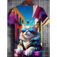 thumbnail image 3 of Men's Cool Cat Full 3D Full Print T-Shirt - Heat Transfer Full Body Cover Short Sleeve Crew Neck Casual Summer Dress with Cool Cat and 3D Digital Art - Machine Washable, Seasonal Holiday Gift, 3 of 6