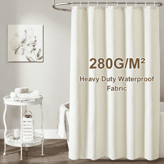 Arevtovis Shower Curtain with 12 Hooks, Waffle Weave Fabric Waterproof Mesh Window Bathroom Sunshade, 72"X72", Warm Yellow