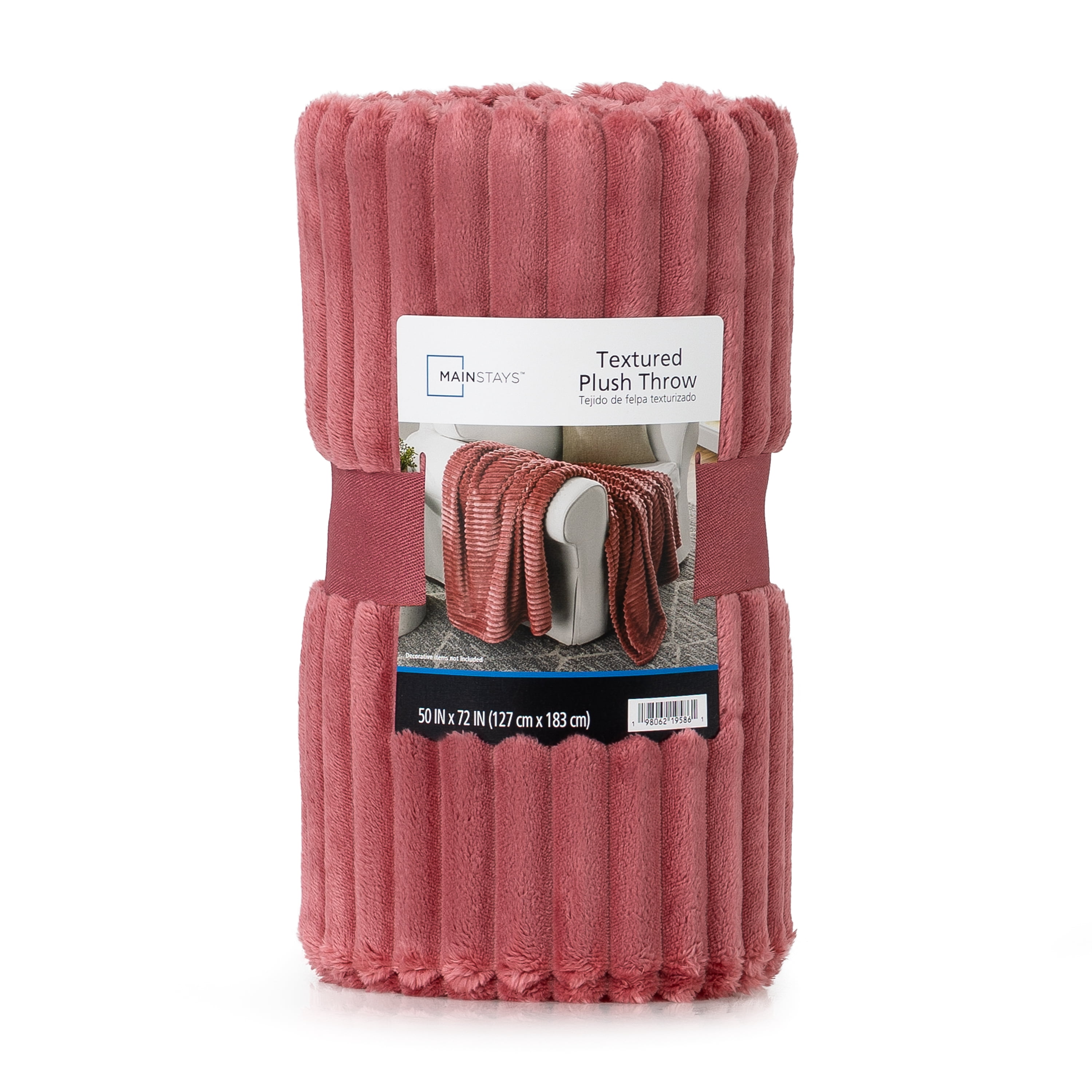 Mainstays Textured Plush Throw Blanket, Mauve Dusk, 50 x 72 in
