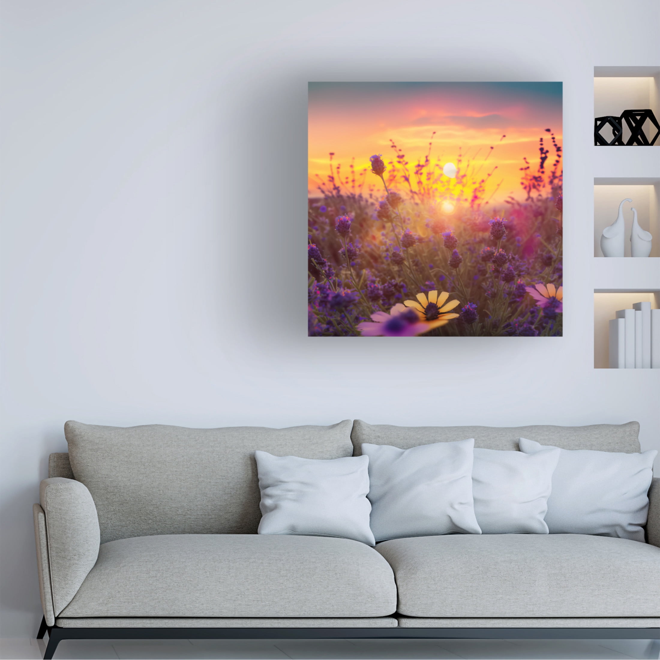 Canvas Wall Art - Ray Heere 'Flowering Fields 5' Wall Art for Living Room, Bedroom, or Office Décor by Trademark Fine Art - 14 x 14 Inches