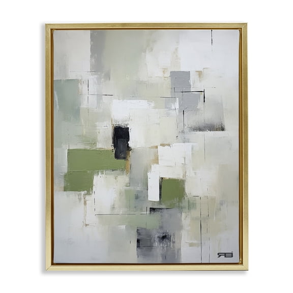 Stupell Industries Contemporary Subtle Grey Shapes Gold Floating Frame Canvas Art, 17 x 21, by RB
