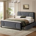thumbnail image 1 of GUNAITO Full Bed Frame with 2 Storage Drawers, Platform Bed with Velvet Upholstered Headboard, Modern Bed Frame with Charging Station & USB Port, Beige, 1 of 9