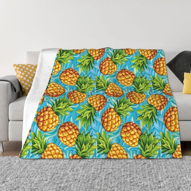 Fotbe Pineapple Manta de Franela con Estampado, Manta Ultrasuave para Cama, Sofá, Auto, Hipoalergénica y Antibolitas-80"x60"