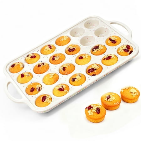 MOJINO Silicone Mini Muffin Pans for Baking with Metal Reinforced Frame, 24 Cup Mini Cupcake Pans, BPA Free Silicone Muffin Pan, Cupcake Baking Tray Molds for Oven Dishwasher Safe