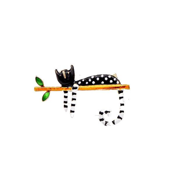 Don’t Ask Women’s Black and White Cat on a Branch Brooch – Halloween Cat Brooch for Women