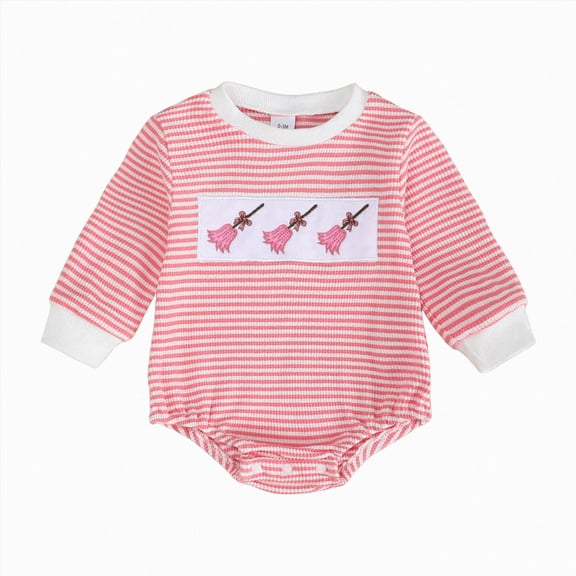 Staki Halloween Baby Clothes Newborn Boy Girl Waffle Knit Pumpkin Bubble Romper Sweatshirt Infant Fall Outfit 0-18M(Pink,12-18 Months)