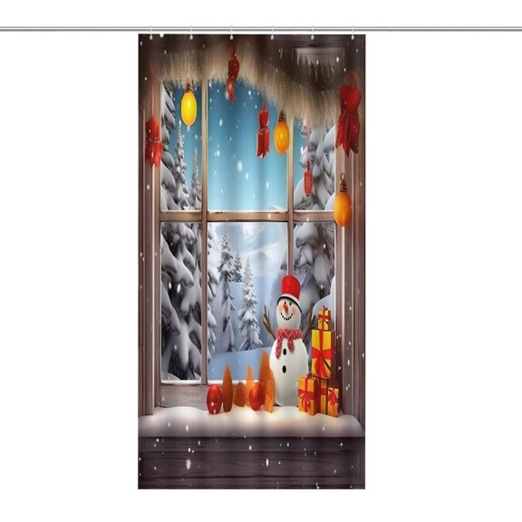 RKSupls Waterproof Shower Curtain, Snowman Window Gifts Christmas Decor Polyester Shower Curtain with Hooks for Chic Elegant Home Bathtub Bathroom Decor Washable