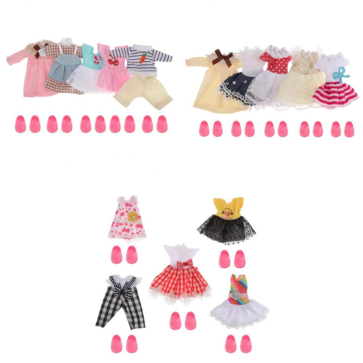 14 Sets Mini Girl Dolls Clothes Outfits with Shoes Fit for 6inch Doll Dress Up