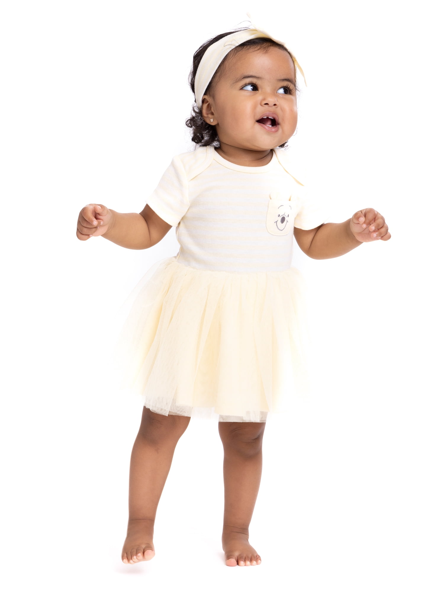 Disney Baby Wishes + Dreams Winnie the Pooh Infant Baby Dress and Bow Headband Set, 2-Piece, Sizes Newborn-12 Months
