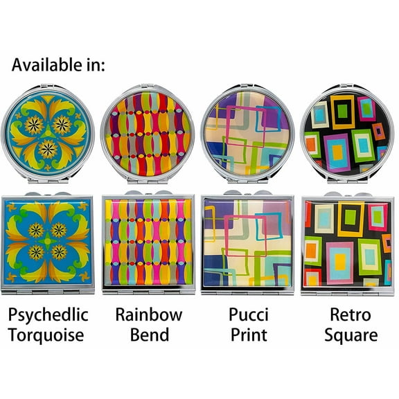 Black Floral Folding Compact Pocket Makeup Mirror Double Sided (5x   1x magnification)