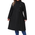 thumbnail image 2 of DARING DIVA Women's Plus Size Long Sleeve Stand Collar Trench Coat 2X Black, 2 of 6