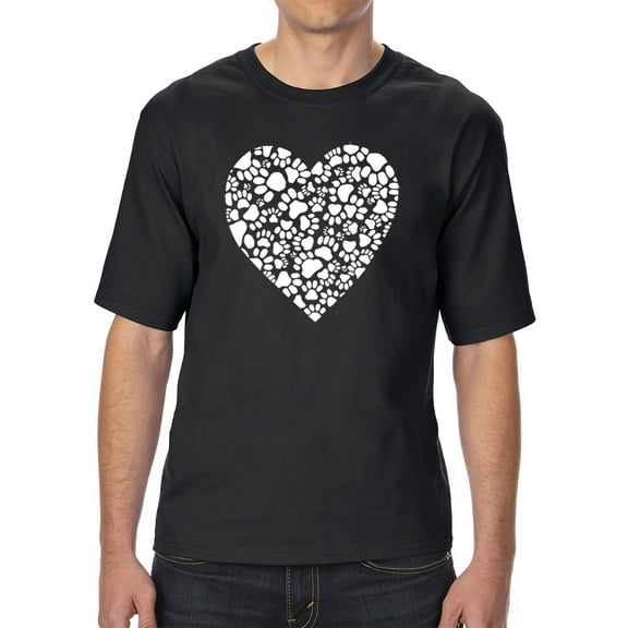 LA Pop Art Men's Tall and Long Word Art T-shirt - Paw Prints Heart