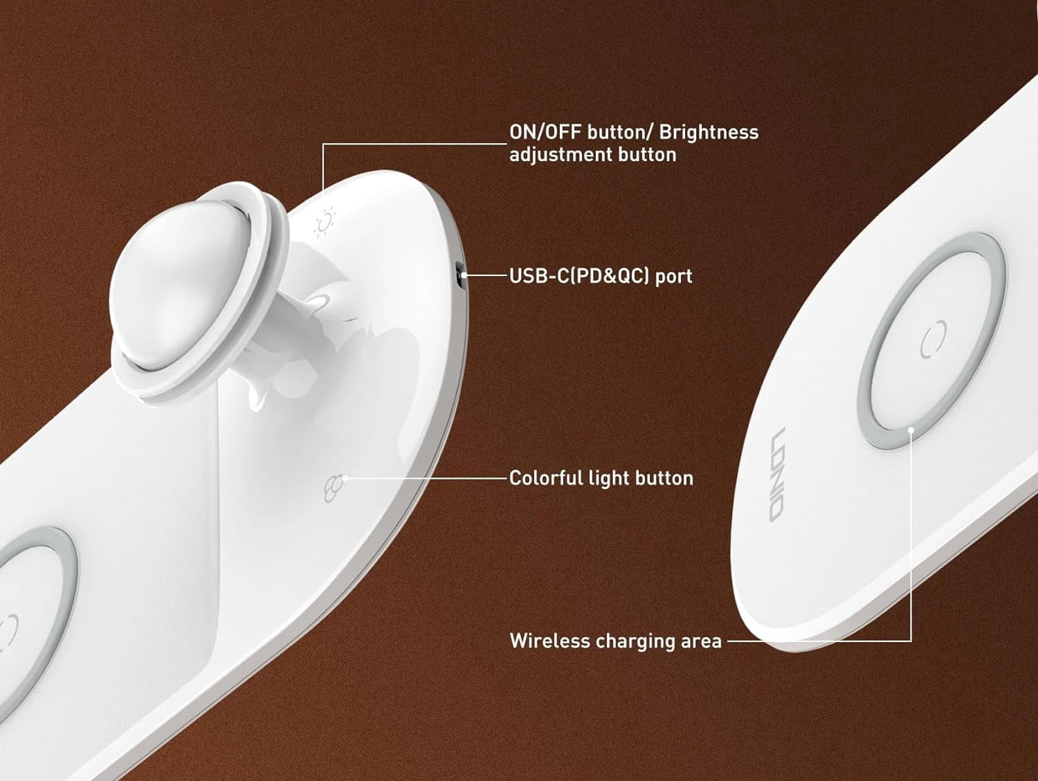 LDNIO Wireless Charging Bedside Lamp, Lamp, Dimmable Touch Control LED Desk Lamp, Wireless Charging Night Light, Ideal Gift, White