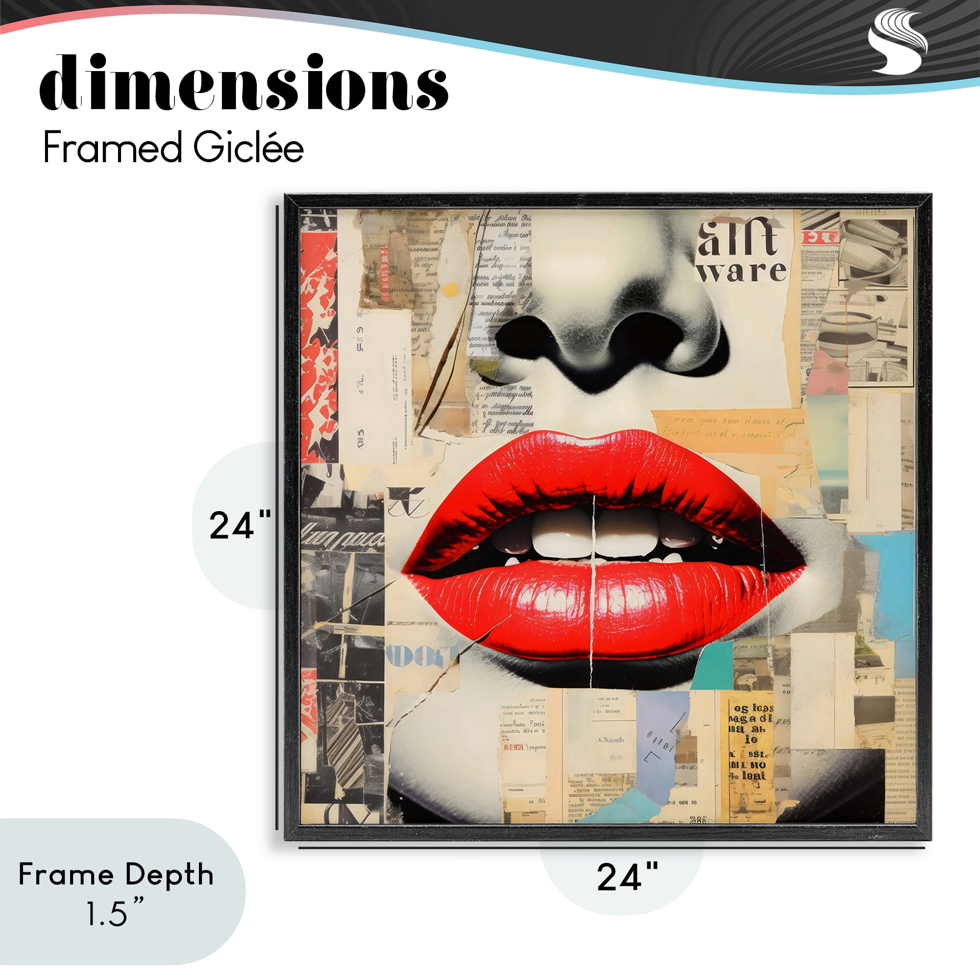 Stupell Industries Fashion Collage with Scarlet Lips Black Framed Giclee Art, design by Creative Studio
