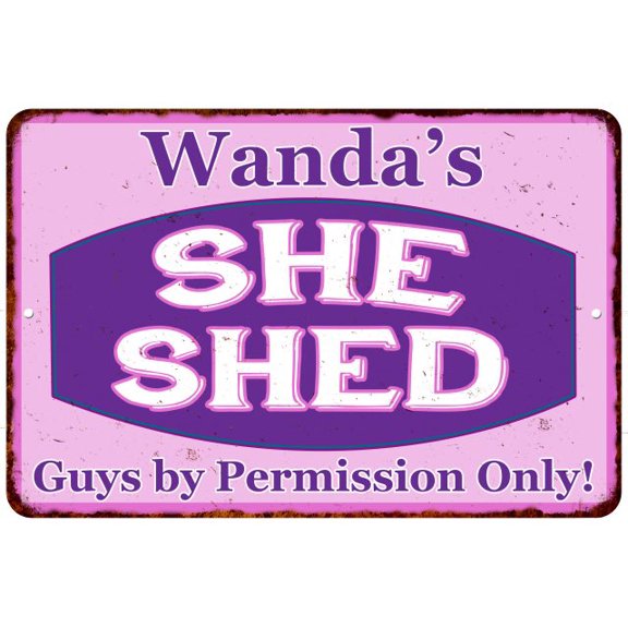 Wanda's Purple & Pink SHE SHED Vintage Sign 8x12 Woman Wall Decor 108120040113
