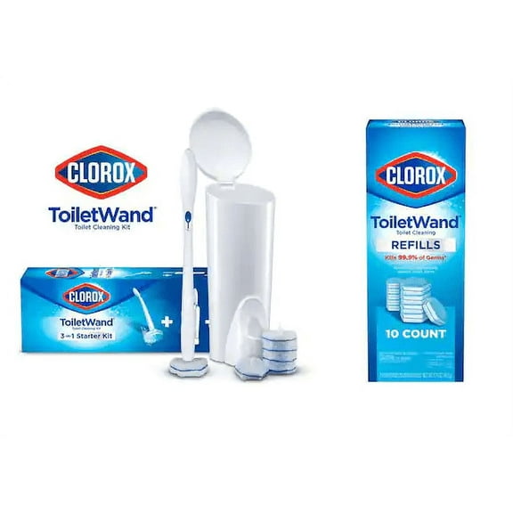 Clorox Toilet Wand Disinfecting Disposable Toilet Cleaning System Storage Caddy and 16 Disinfecting Refill Heads