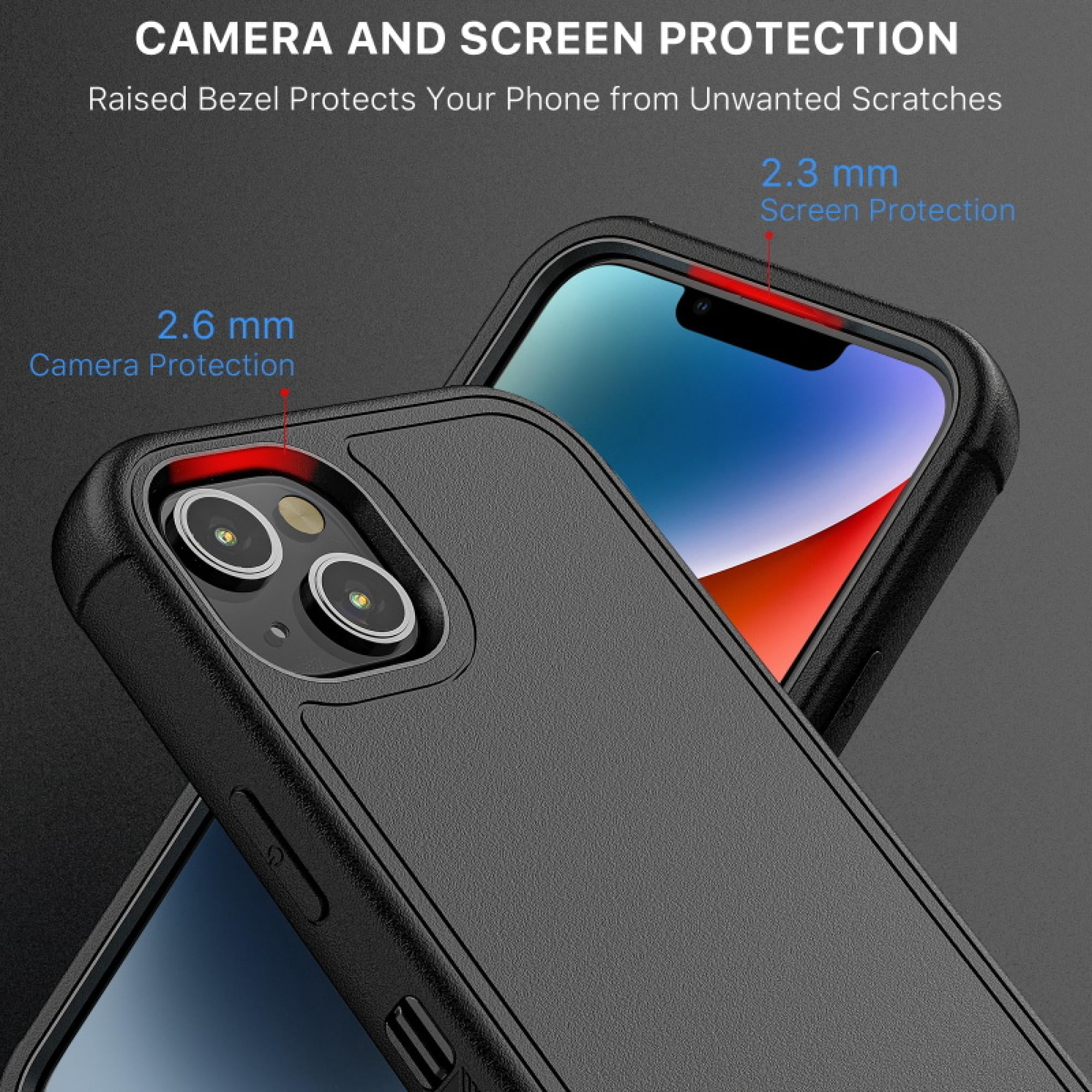Magnetic Charging-Compatible Rugged Case with Holster & Tempered Glass Screen Protector compatiable with iPhone 16E iPhone 14 iPhone 13
