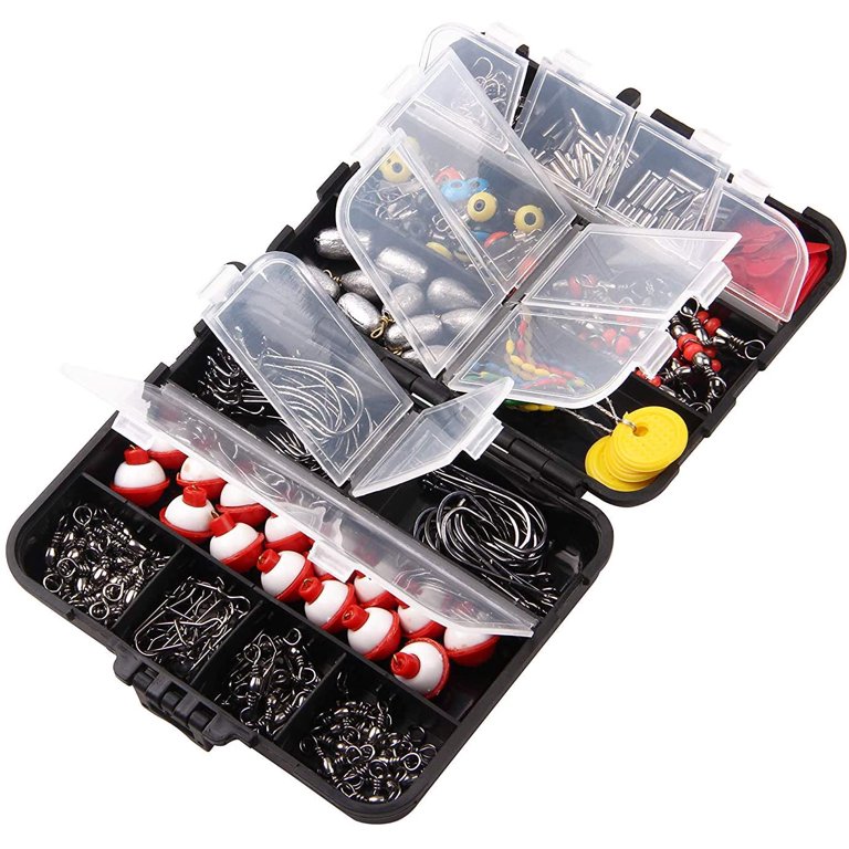 Fishing Tackle Accessories Box Kit, 273pcs Fishing Bobbers(0.5in) Sinker  Weights, Crossline Barrel Swivel, Swivel Snap, Hooks, Sinker Slides,  Fishing Bead with Tackle Box 