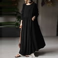 thumbnail image 2 of Moda mujer Casual Sexy cuello en V sólido verano manga larga bolsillos vestido largo Fridja  yut2073, 2 of 9