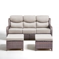 thumbnail image 2 of Jentlehouse 3 Pieces Patio Furniture Set, 75" Wide All-Weather Brown Wicker Outdoor Couch Sofa with 2 Ottomans and Blue Cushions, Conversation Seating Group for Garden Backyard Poolside, 2 of 8