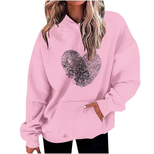 Penkiiy Mode Décontractée pour Femmes Saint-Valentin Imprimé Manches Longues Hauts Chandails en Molleton m Rose