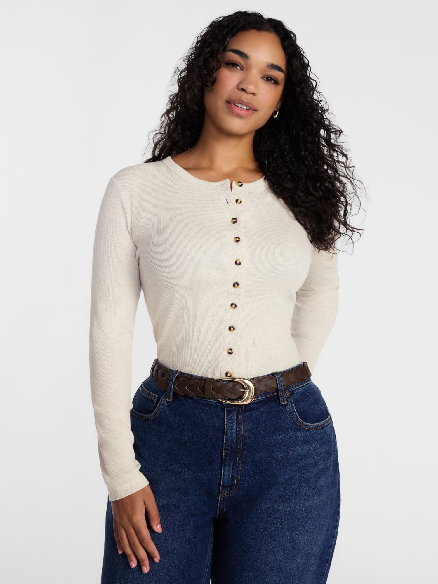 Scenario Women's Button Front Crewneck Sweater, Lightweight, Sizes XS-XXXL